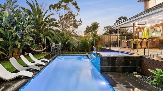 On the Mornington Peninsula, this five-bedroom house with a pool at 28 Iluka St, Safety Beach, has a $1.58m-$1.68m price guide. The area posted a $1.21m median house price in July, which was 47.6 per cent higher than five years previously.