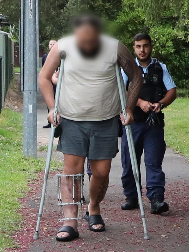 State Crime Command detectives charged Brandon Maseuli with conspiracy to murder, after arresting him on crutches at a home in Cartwright on Thursday morning. Picture: NSW Police