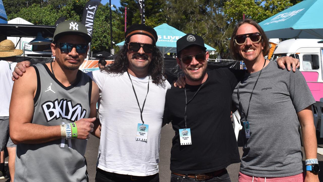 Performers Barnaby Weir, Matt Benton, Barrett Hocking and Francis Haraira from the Black Seeds at the 2022 Caloundra Music Festival. Photo: Elizabeth Neil