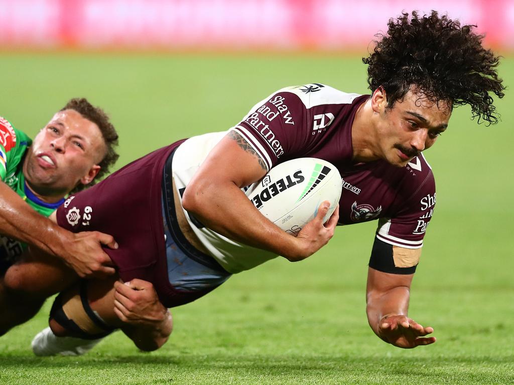 Harper’s second-half try helped Manly level the scores. (Photo by Chris Hyde/Getty Images)