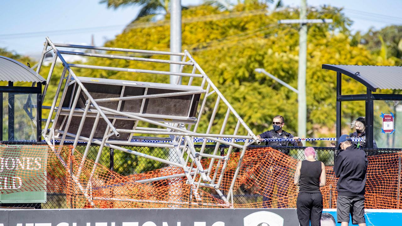 Scaffold collapse at Mitchelton Football Club, Sunday, July 25, 2021 - Picture: Richard Walker