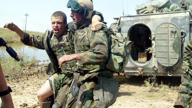 US Marines try to evacuate the wounded under enemy fire in Nasiriyah. Picture: Getty Images/The Times