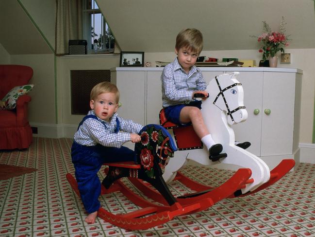 Prince Harry and Prince William in their playroom at Kensington Palace. Picture: Tim Graham