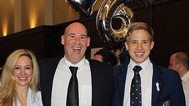 Daniels (right) and his parents Janine and James at a Knox Grammar function in 2016. 