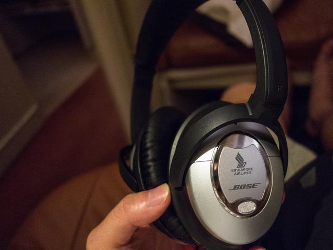 Not your average airline headphones. Picture: Derek Low