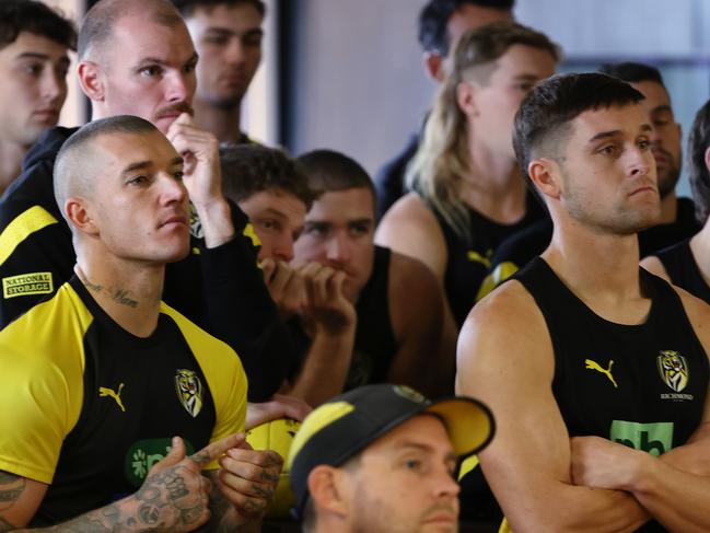 MELBOURNE. 23/05/2023. AFL.  Richmond coach Damien Hardwick press conference at Punt Rd today.   Dustin Martin and the playing group listen on    .  Pic: Michael Klein