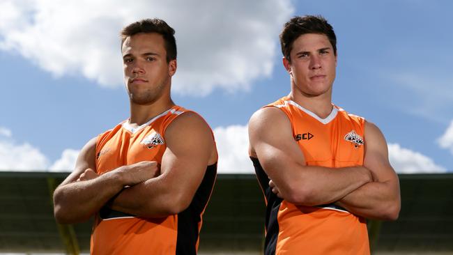 Wests Tigers Media Call held at Campbelltown Sports Stadium at Leumeah. Wests Tigers halves pairing Luke Brooks and Mitchell Moses