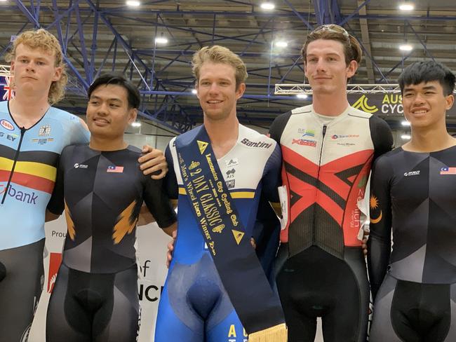 Graeme Frislie (centre) won a drama-filled edition of the Launceston Wheelrace last year. Picture: Jon Tuxworth