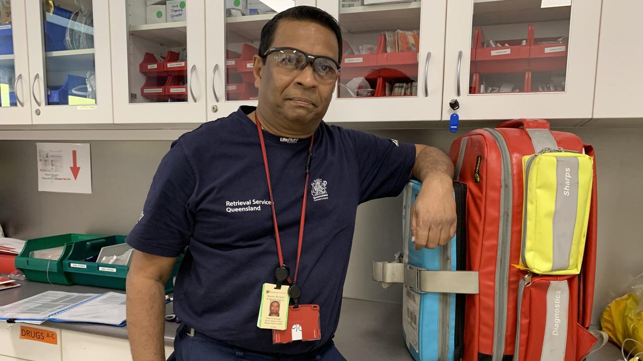 Critical care health professional Dr Siva Sivanujan stands in the ‘doctor’s room’ at the RACQ CQ Rescue hangar in Mackay. Picture: Duncan Evans