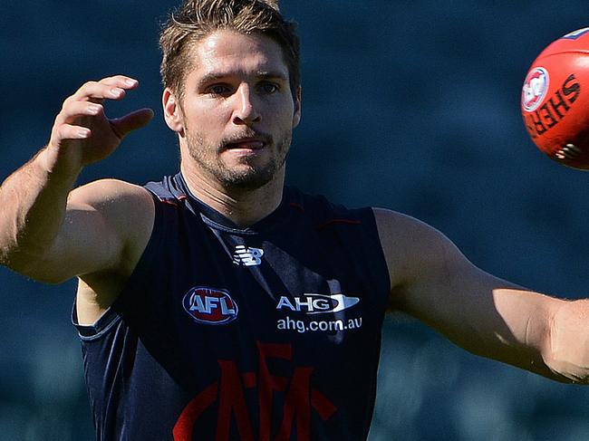SPORT - Melbourne Demons training / presser in Perth at Subiaco Oval, ahead of their clash with the West Coast Eagles on Saturday. Photo by Daniel Wilkins. PICTURED- Jesse Hogan