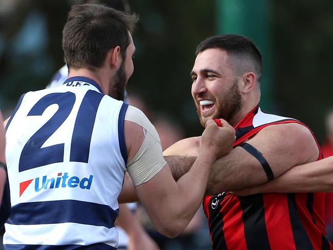 James Siakavelis (L) of Doncaster clashes with Luke Conca of Blackburn during the EFL (Div 1) between Blackburn and Doncaster on Saturday, August 26, 2017 in Mitcham, Victoria, Australia.Picture: Hamish Blair