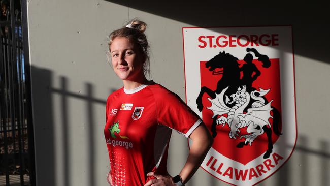 Talesha Quinn poses for a portrait at St George Dragon's women's training at Jubilee Oval, Kogarah. Picture: Brett Costello