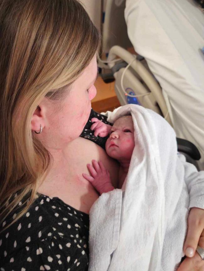 Bianca Warner holds her newborn daughter, Vienna. Picture: supplied