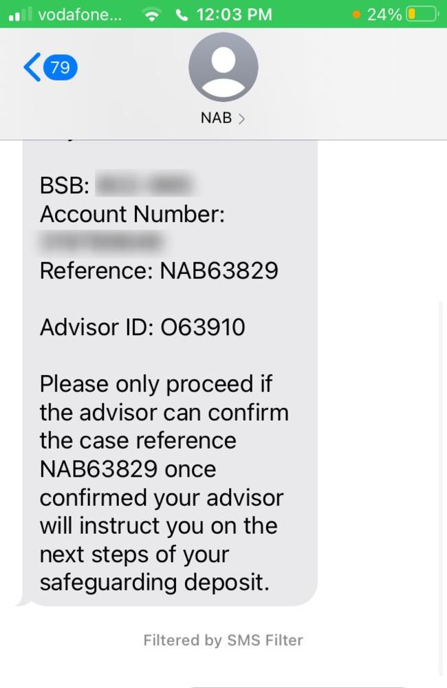 They also made their text message appear to be sent by NAB. These were actually bogus reference numbers.