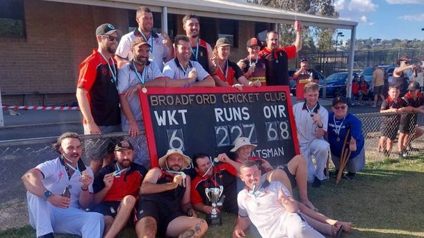 Broadford celebrates its GDCA Johnstone Shield premiership.