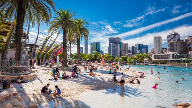 Make a school holiday beeline for Streets Beach in the Brisbane city centre.