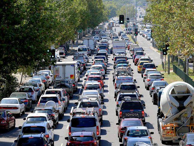 Traffic banked up on Hoddle St. Picture: Mark Stewart