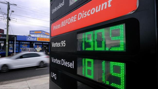 Petrol prices at a station in Melbourne. Picture: NCA NewsWire / Luis Enrique Ascui