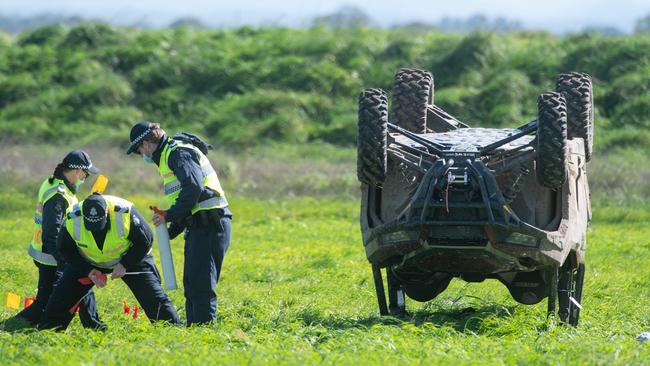 A young girl has tragically died and another seriously injured after an off-road buggy rolled on a property in Gippsland. Picture: Tony Gough