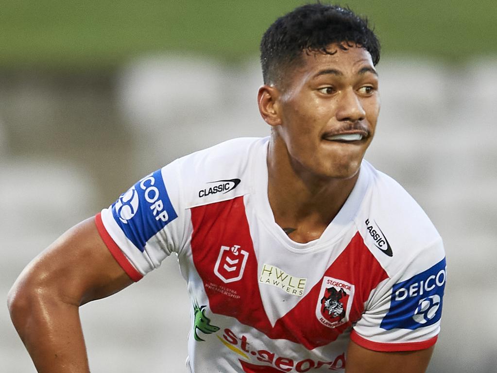 Junior Amone of the Dragons has been charged over an alleged assault in November. Picture: Brett Hemmings