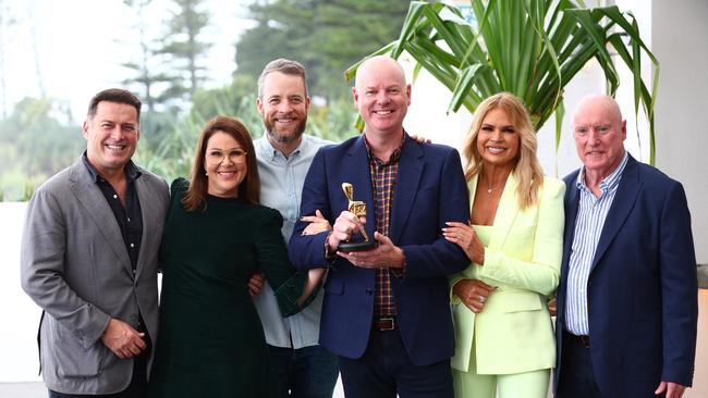 Gold Logie nominees Karl Stefanovic, Julia Morris, Hamish Blake, Tom Gleeson, Sonia Kruger and Ray Meagher. Picture: Chris Hyde/Getty Images.