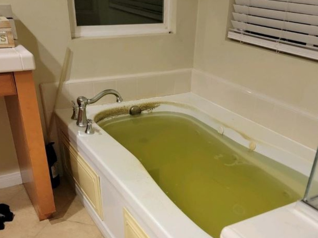 The bath where Carter was found full of dirty green water. Picture: Jane Schneck/Facebook
