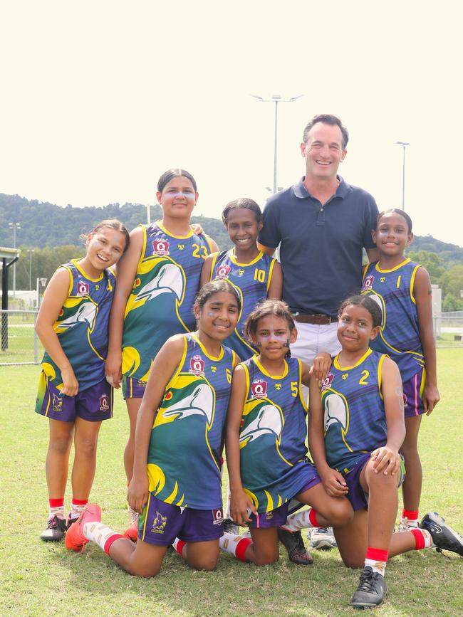 AFL CEO Andrew Dillon took in action from the AFLQ Schools Cup featuring primary school students from some of Queensland's most remote Indigenous communities, including the Northern Peninsula Area and Torres Strait. Picture: Samuel Davis