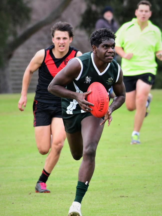 Antonio James in action for Westminster during the school’s Messenger Shield win over Rostrevor. Picture: Leo Panzarino