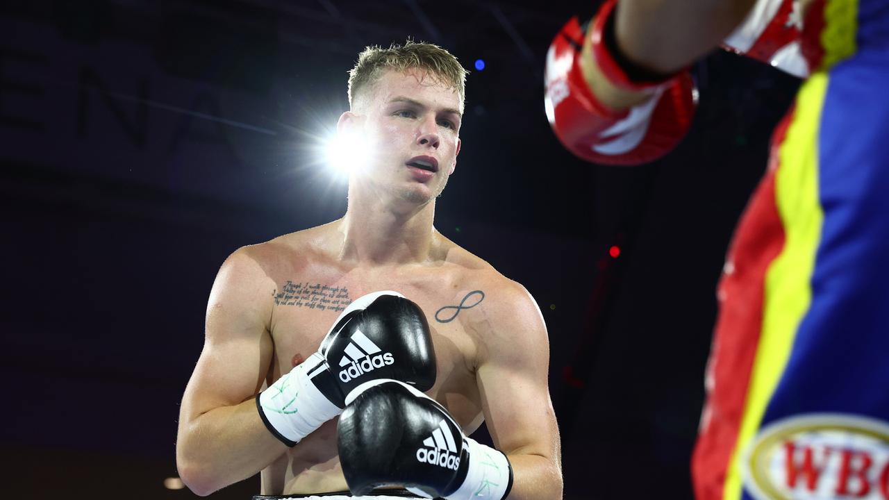 BRISBANE, AUSTRALIA – JUNE 15: Andrei Mikhailovich in action against Ernesto Espana during the Middleweight WBO Oriental &amp; IBF Pan-Pacific title bout at Nissan Arena on June 15, 2022 in Brisbane, Australia. (Photo by Chris Hyde/Getty Images)