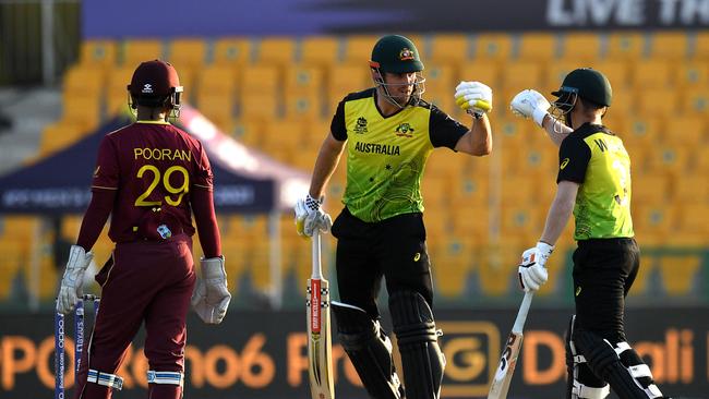 Mitchell Marsh and David Warner steered the Aussies to victory. Picture: AFP