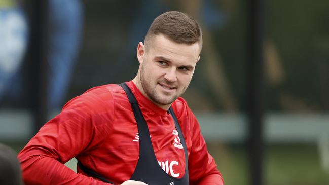 St Kilda midfielder Brad Crouch is battling a degenerative knee condition that has kept him to only one AFL game this season. Picture: Darrian Traynor / Getty Images