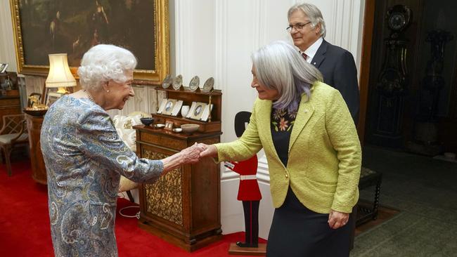 Queen Elizabeth II welcomes the new Governor General of Canada, Mary Simon and her husband at Windsor Castle on March 15. Picture: Getty Images