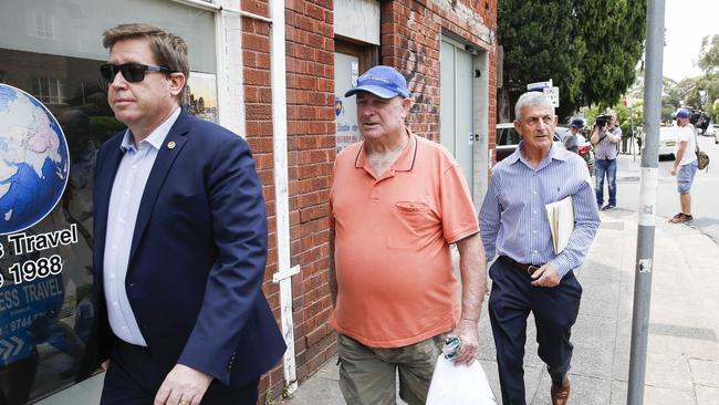 Troy and Ken Grant (middle) leaving court. Troy Grant told court his father suffered sleep walking and his health was in decline in five years before alleged hit-and-run. Picture: Dylan Robinson