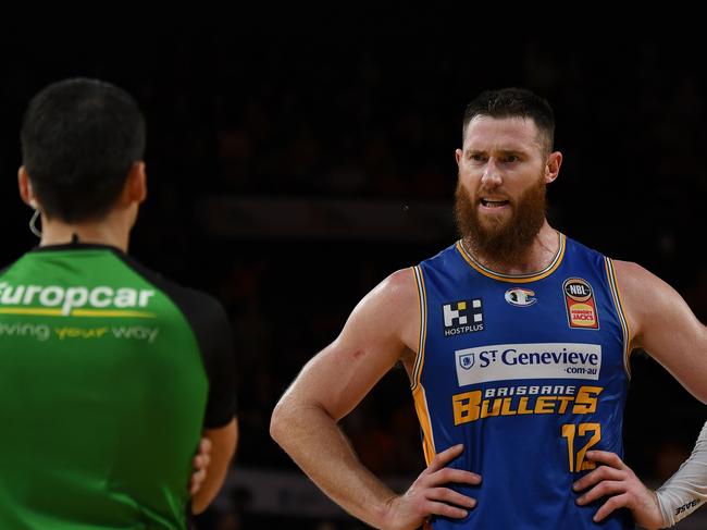 Aron Baynes had a mixed maiden season at the Brisbane Bullets. Picture: Emily Barker/Getty Images.