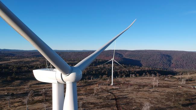 Turbines are being erected at Cattle Hill wind farm, in Tasmania’s’ central plateau. Picture: GOLDWIND