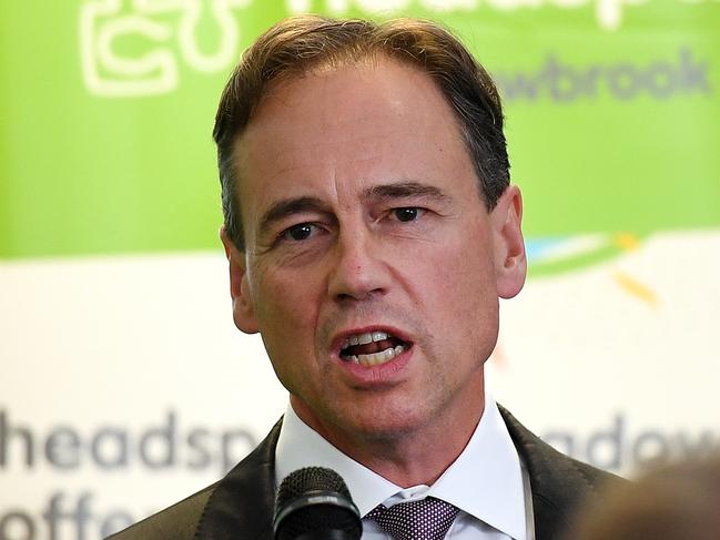 Federal Health Minister Greg Hunt speaks during a press conference at a Headspace facility in Brisbane, Wednesday, December 19, 2018. The federal government announced $110 million in funding boost to the mental health service for young people. (AAP Image/Dan Peled) NO ARCHIVING