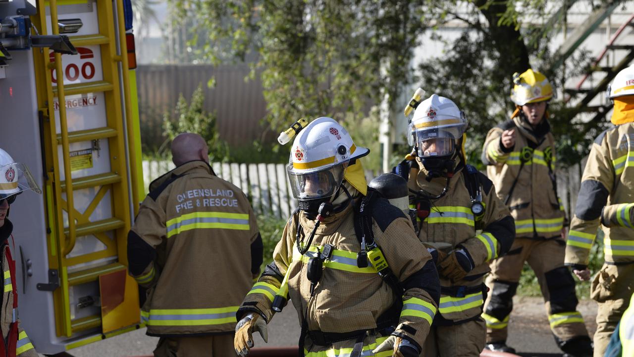 Emergency services at the scene of a house fire in Jones St, Harlaxton, Monday, January 25, 2021. Picture: Kevin Farmer