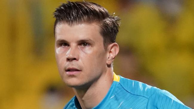 KASHIWA, JAPAN - JULY 06: Michell Langerak of Nagoya Grampus gestures during the J.LEAGUE Meiji Yasuda J1 20th Sec. match between Kashiwa Reysol and Nagoya Grampus at SANKYO FRONTIER Kashiwa Stadium on July 06, 2022 in Kashiwa, Chiba, Japan. (Photo by Etsuo Hara/Getty Images)