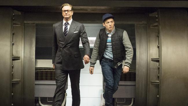 Colin Firth and Taron Edgerton in Kingsman: the Secret Service.