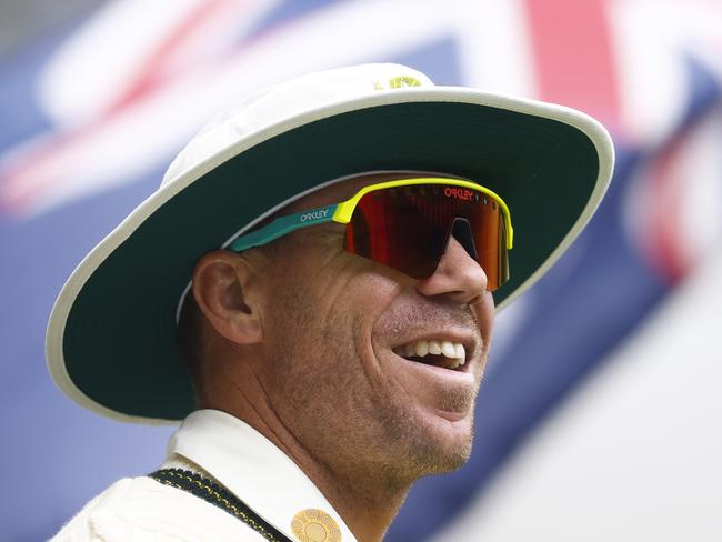 MELBOURNE, AUSTRALIA - DECEMBER 29: David Warner of Australia smiles to his children in the stands on during day four of the Second Test match in the series between Australia and South Africa at Melbourne Cricket Ground on December 29, 2022 in Melbourne, Australia. (Photo by Daniel Pockett/Getty Images)