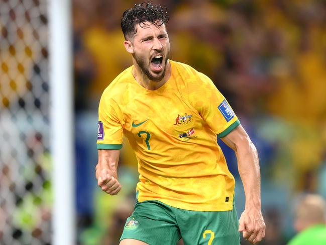 Mathew Leckie celebrates after scoring. Picture: Shaun Botterill – FIFA/FIFA via Getty Images