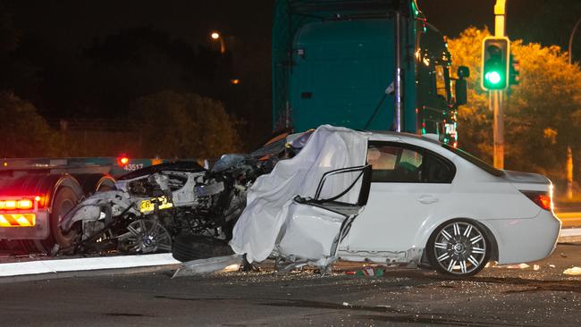 Reports were made that a car had collided with the back of a truck.