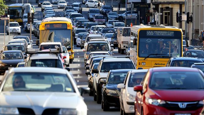 traffic in Macquarie St Hobart just after 5.30pm. Picture: SAM ROSEWARNE