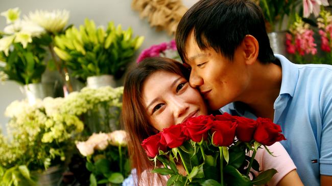 Moss n Stone florist at Chirn Park sold Jason Li 365 roses — one for every day he had been with his girlfriend, Lulu Liu. Jason Li and Lulu Li back at the florist with a not so big bunch of roses! Photo: Kit Wise