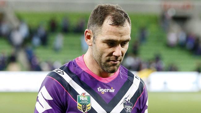 Cameron Smith leaves the field after Melbourne’s loss to Cronulla. Picture: AAP