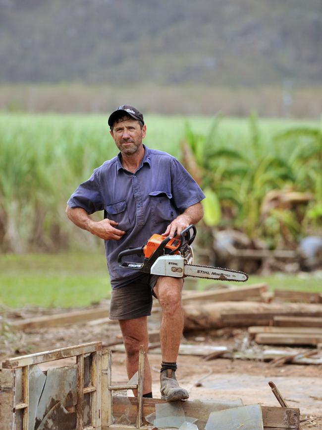 Ten anniversary of Cyclone Yasi. Inaugural North Queensland Cowboys captain Laurie Spina cleans up after Cyclone Yasi at his cane farm near Ingham. Picture: Evan Morgan