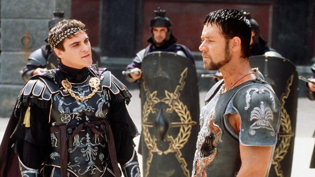 Russell Crowe with Joaquin Phoenix in "Gladiator".