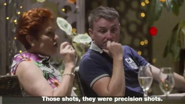 One Nation leader Pauline Hanson with staffer James Ashby was filmed insinuating the Port Arthur massacre was part of a conspiracy. Picture: Al Jazeera