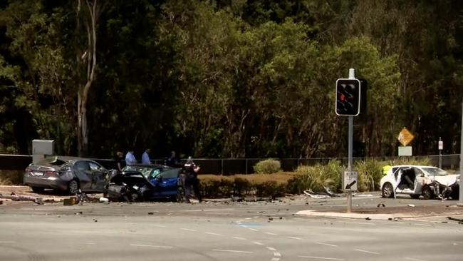 The scene of the horror crash that killed the much-loved grandmother. Picture: Channel 9