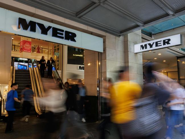 SYDNEY, AUSTRALIA - NewsWire Photos, October 29 2024. GENERIC. Inflation. Shopping. Retail. Economy. Cost of living crisis. Shoppers and Myer sign on Pitt Street Mall. Picture: NewsWire / Max Mason-Hubers